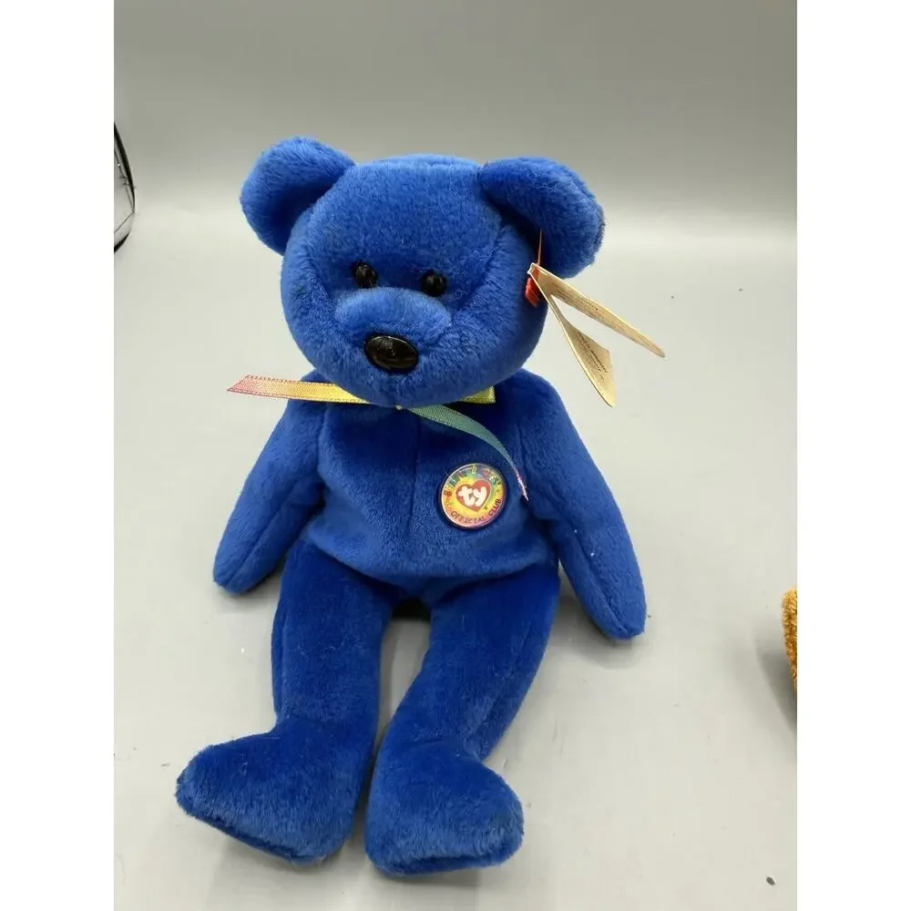 TY Beanie Baby Plush Lot 3 Bears Duck Fuzzy Club Blue Brown With Tags